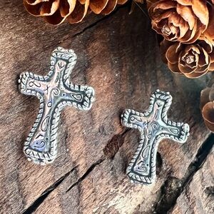 Brighton Large Cross Earrings Fine Silver .999 Plated Stud  Faith Church  2.5 cm